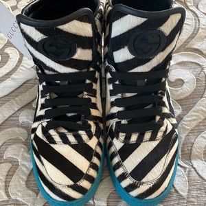 Gucci Pony Hair Stripe Sneakers High Top 38.5